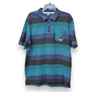 Oakley Men’s Short Sleeve Polo Shirt Navy Teal Stripe Size XL